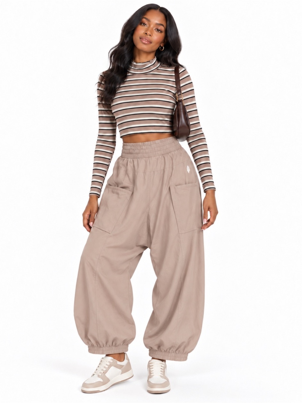 FP Movement by Free People SZ M Tan/White/Navy Wide-Leg Joggers/Waist 31”-40” - Picture 12 of 12